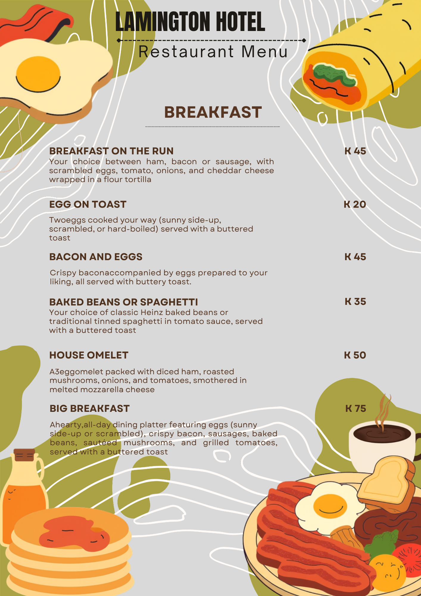 Breakfast menu
