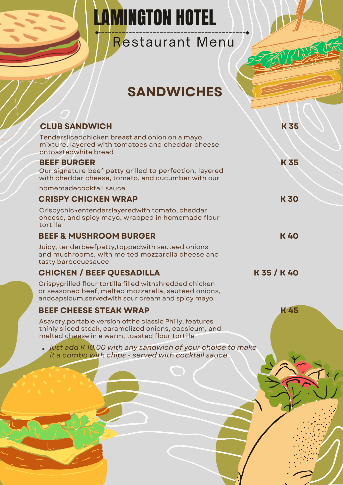 Sandwich menu