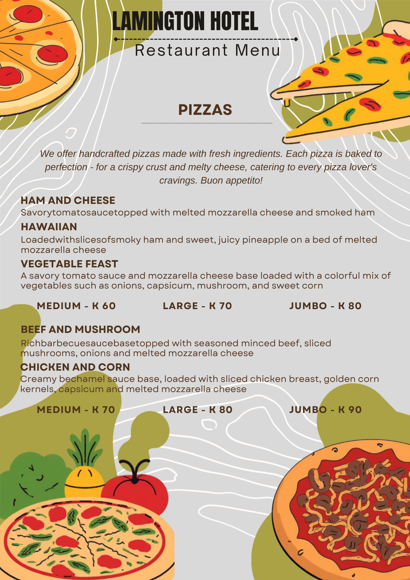 Pizza menu